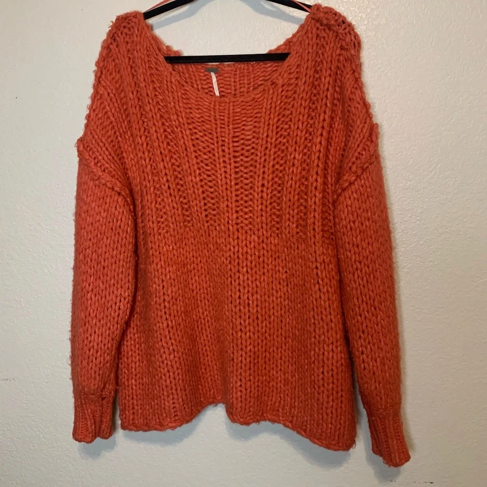 Free People Be There Chunky Knit Pullover Sweater Coral Oversized Small